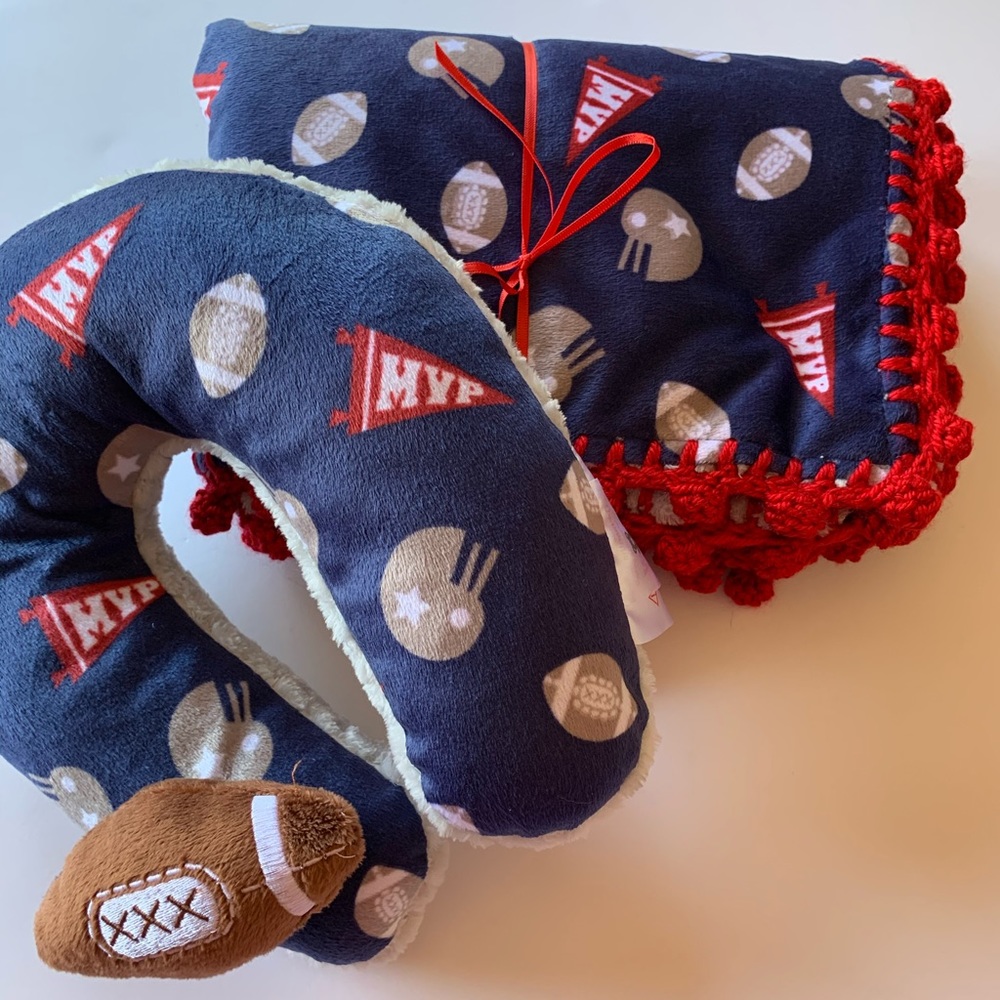 MVP Football Minky Sherpa Baby Crochet Blanket Set